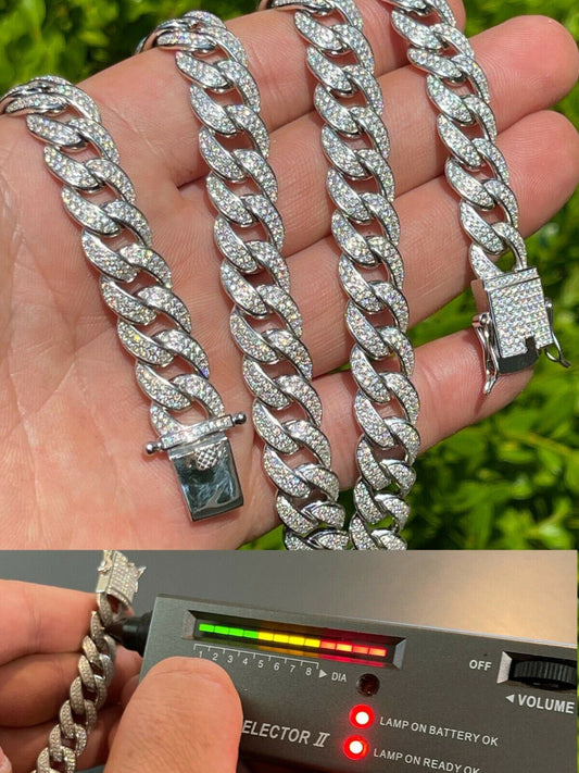 HarlemBling Mens Miami Cuban Link Chain Real Iced Moissanite - Passes Diamond Tester 12mm