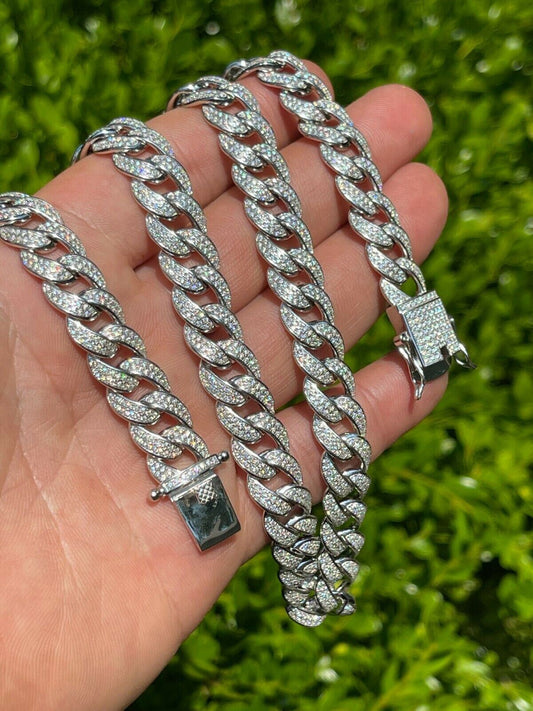 HarlemBling Mens Miami Cuban Link Chain Real Iced Moissanite - Passes Diamond Tester 12mm