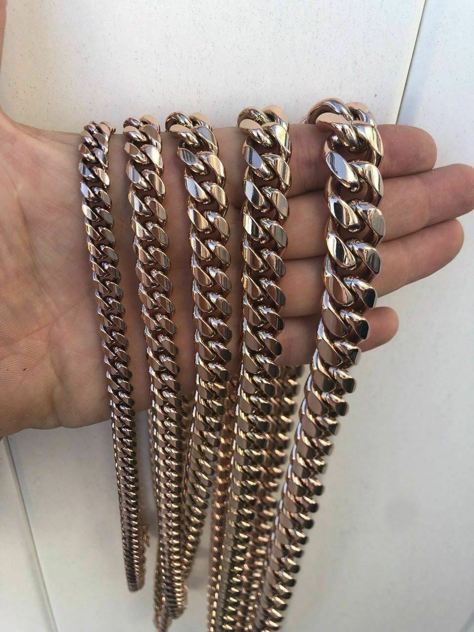 HarlemBling Mens Miami Cuban Link Chain Rose Gold Over Stainless Steel Choker-30 8-18mm