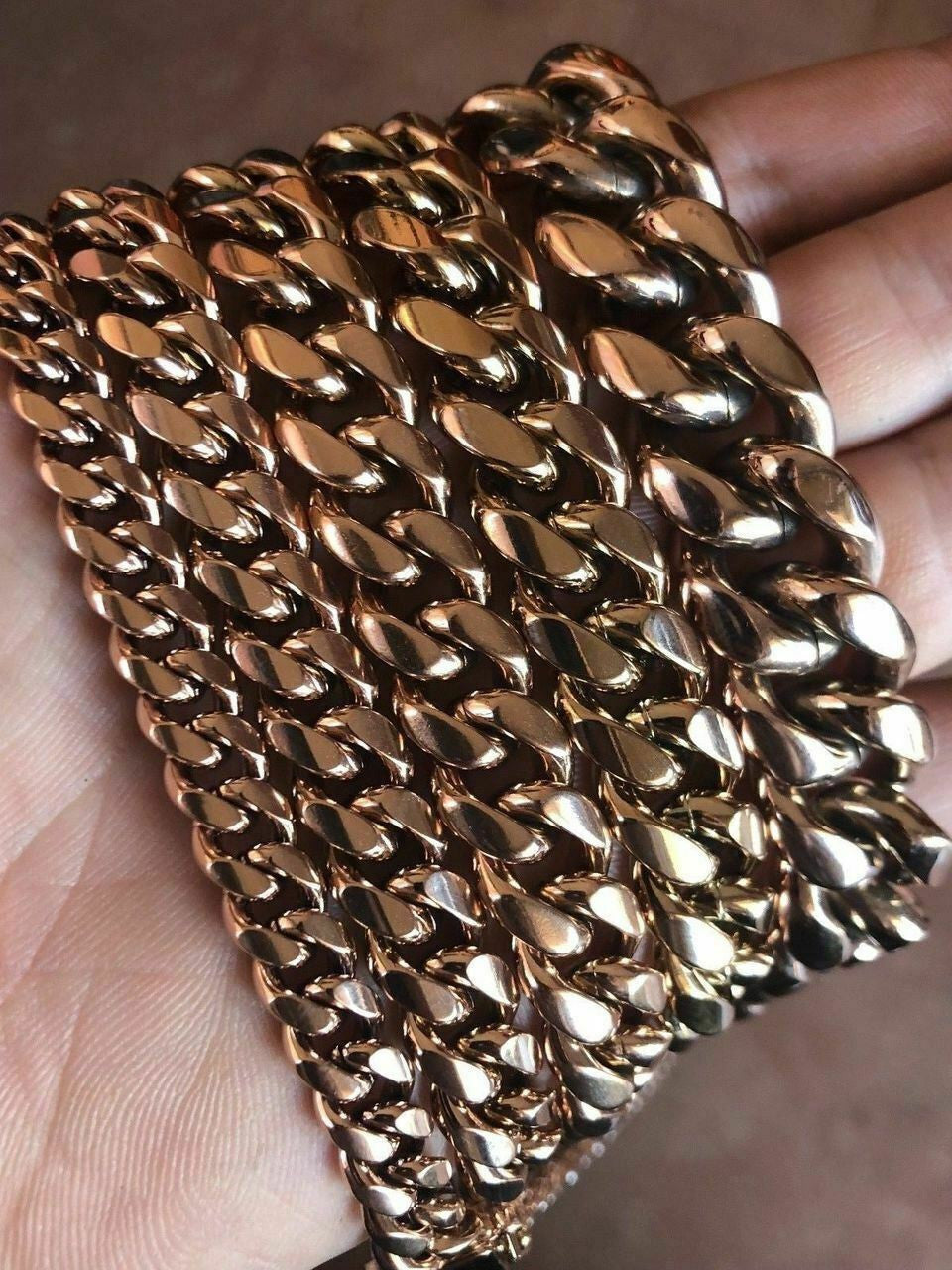 HarlemBling Mens Miami Cuban Link Chain Rose Gold Over Stainless Steel Choker-30 8-18mm