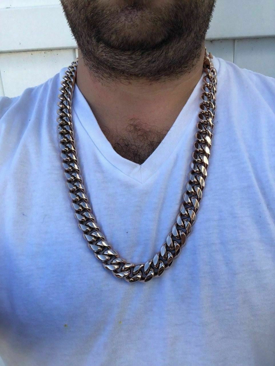 HarlemBling Mens Miami Cuban Link Chain Rose Gold Over Stainless Steel Choker-30 8-18mm