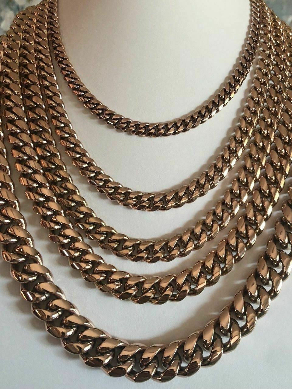 HarlemBling Mens Miami Cuban Link Chain Rose Gold Over Stainless Steel Choker-30 8-18mm