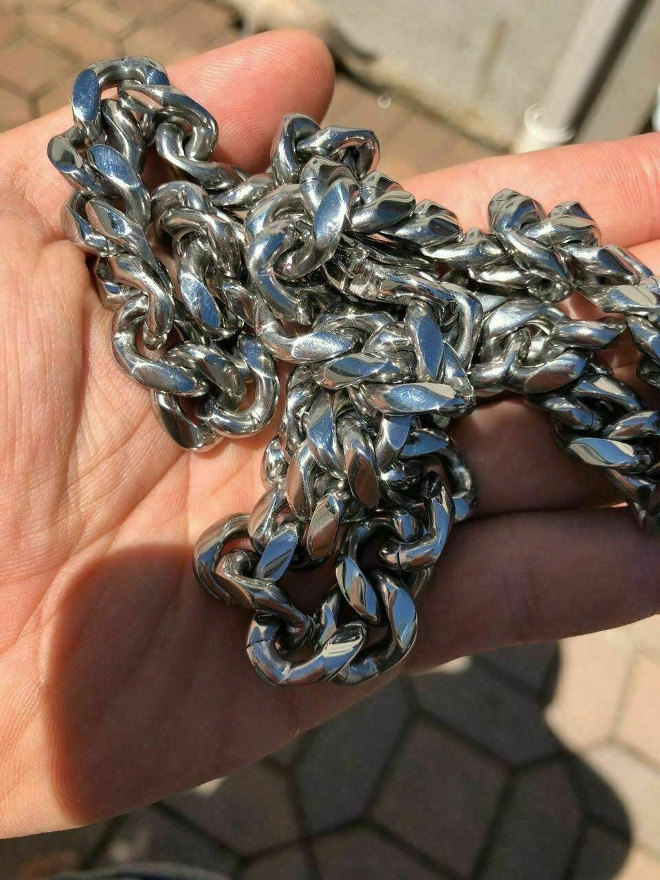 HarlemBling Mens Miami Cuban Link Chain Solid Stainless Steel Looks Just Like Silver 8-18mm