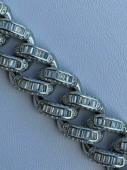 HarlemBling Mens Miami Cuban Link Choker Chain Real Solid 925 Silver Baguette Diamonds 18