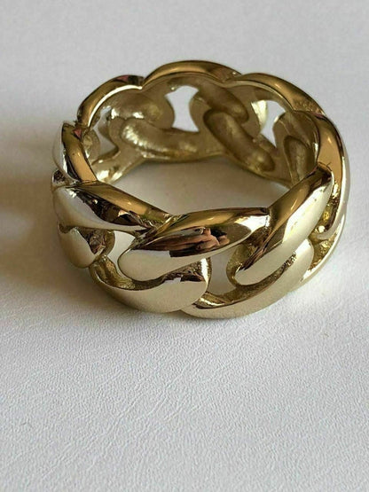 HarlemBling Mens Miami Cuban Link RING 14k Gold Rhodium Over 925 Silver Pinky Wedding Band