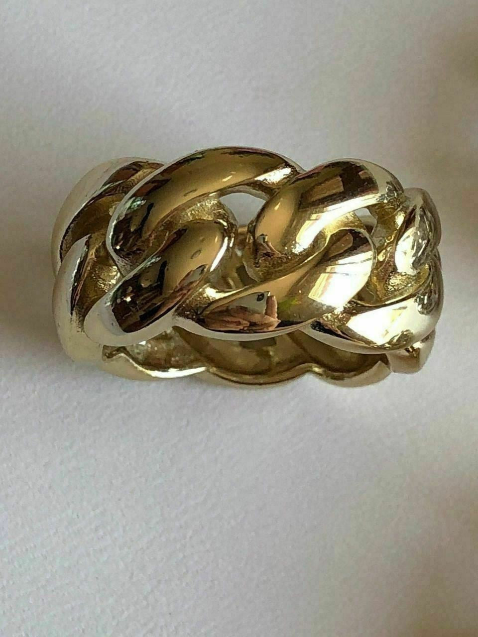 HarlemBling Mens Miami Cuban Link RING 14k Gold Rhodium Over 925 Silver Pinky Wedding Band