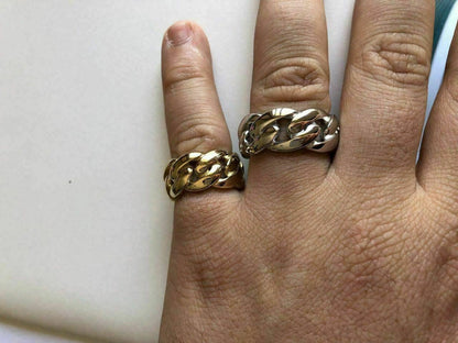 HarlemBling Mens Miami Cuban Link RING 14k Gold Rhodium Over 925 Silver Pinky Wedding Band