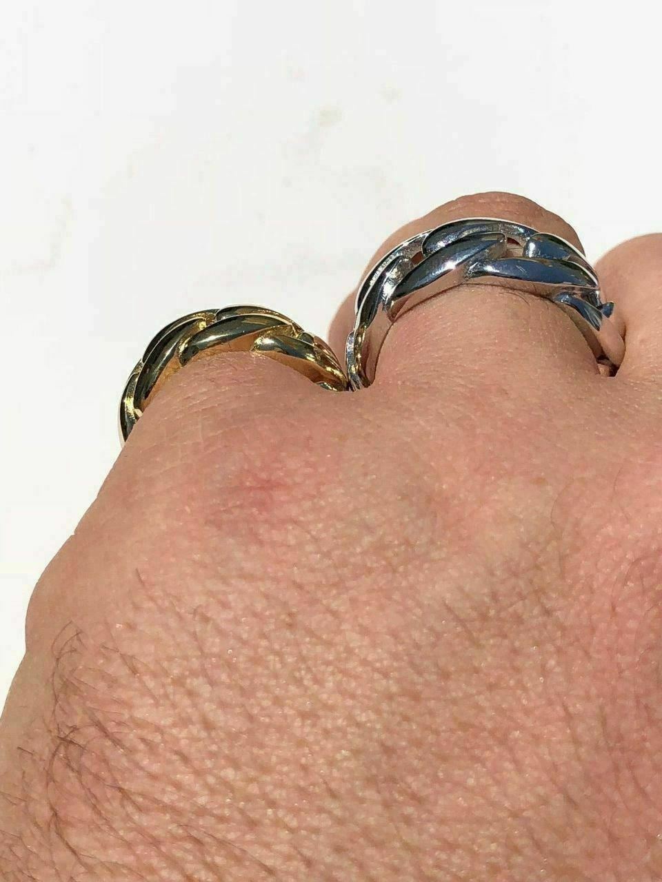 HarlemBling Mens Miami Cuban Link RING 14k Gold Rhodium Over 925 Silver Pinky Wedding Band