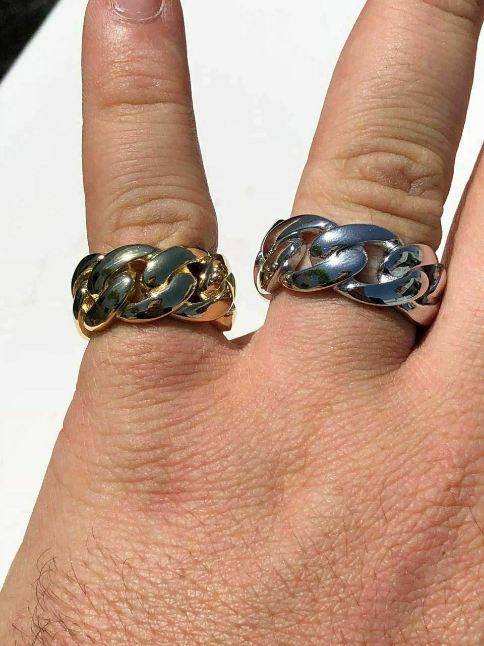 HarlemBling Mens Miami Cuban Link RING 14k Gold Rhodium Over 925 Silver Pinky Wedding Band