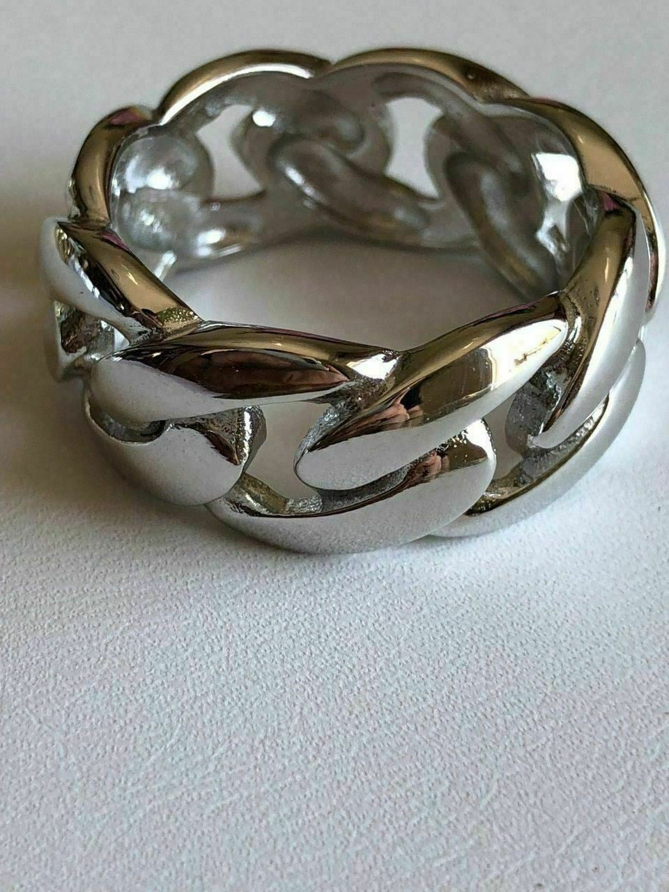 HarlemBling Mens Miami Cuban Link RING 14k Gold Rhodium Over 925 Silver Pinky Wedding Band