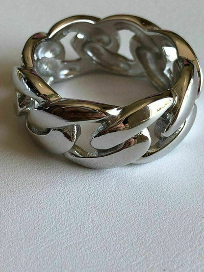 HarlemBling Mens Miami Cuban Link RING 14k Gold Rhodium Over 925 Silver Pinky Wedding Band