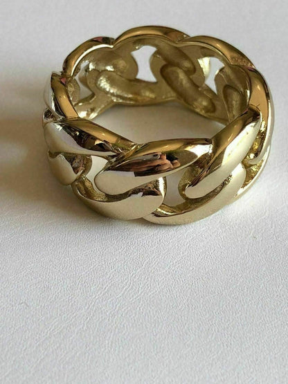 HarlemBling Mens Miami Cuban Link RING 14k Gold Rhodium Over 925 Silver Pinky Wedding Band