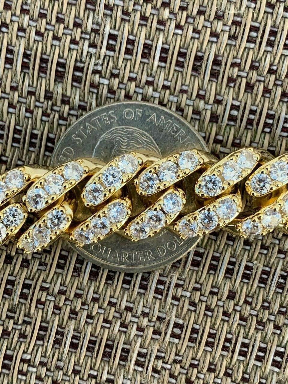 HarlemBling Mens Miami Icy Cuban Bracelet 10k Yellow Gold Over Real 925 Sterling Silver 12mm