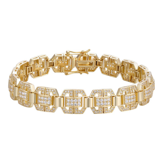 HarlemBling Mens Moissanite Custom Link 14k Gold Plated Real 925 Sterling Silver Bracelet