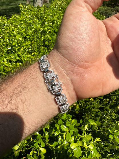 HarlemBling Mens Moissanite Custom Link Real 925 Sterling Silver Bracelet Passes Tester