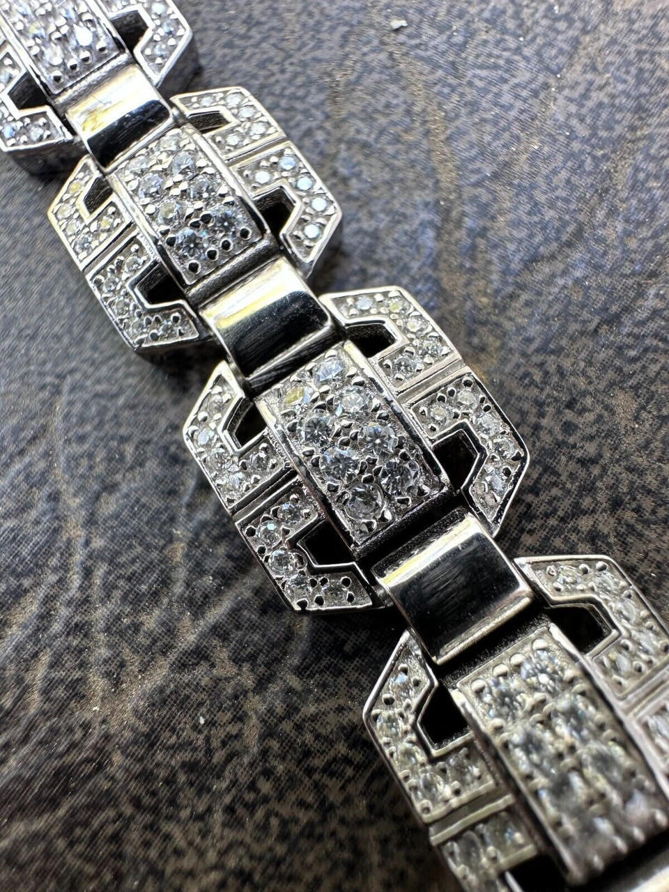 HarlemBling Mens Moissanite Custom Link Real 925 Sterling Silver Bracelet Passes Tester