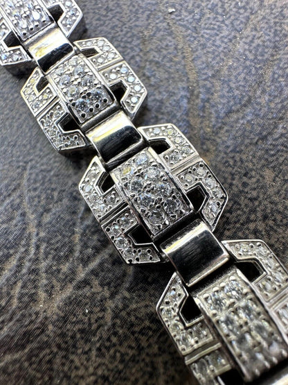 HarlemBling Mens Moissanite Custom Link Real 925 Sterling Silver Bracelet Passes Tester