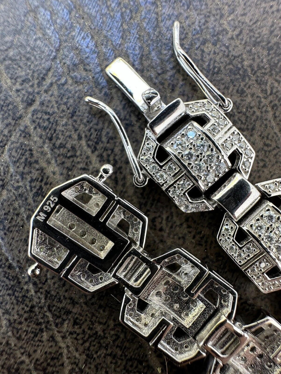 HarlemBling Mens Moissanite Custom Link Real 925 Sterling Silver Bracelet Passes Tester