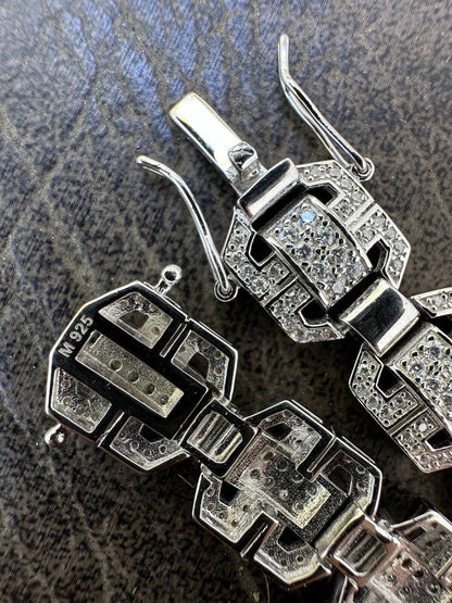 HarlemBling Mens Moissanite Custom Link Real 925 Sterling Silver Bracelet Passes Tester