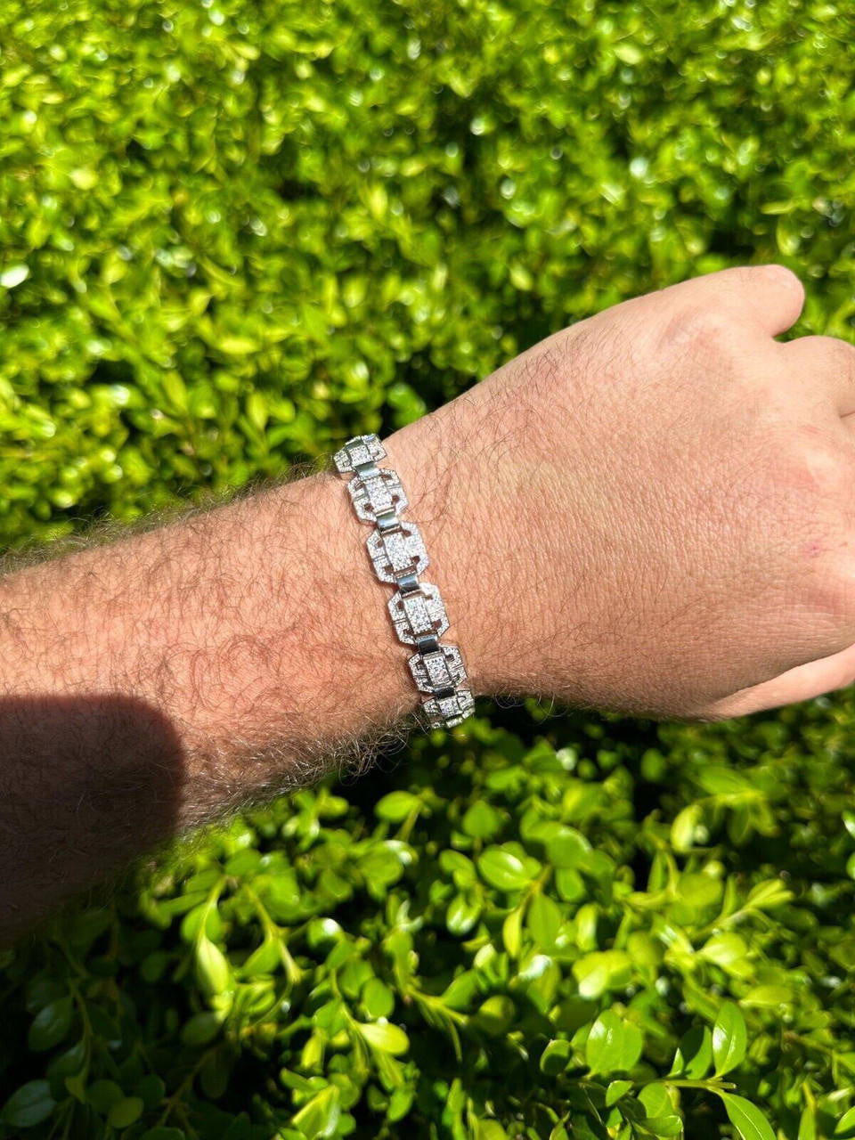 HarlemBling Mens Moissanite Custom Link Real 925 Sterling Silver Bracelet Passes Tester