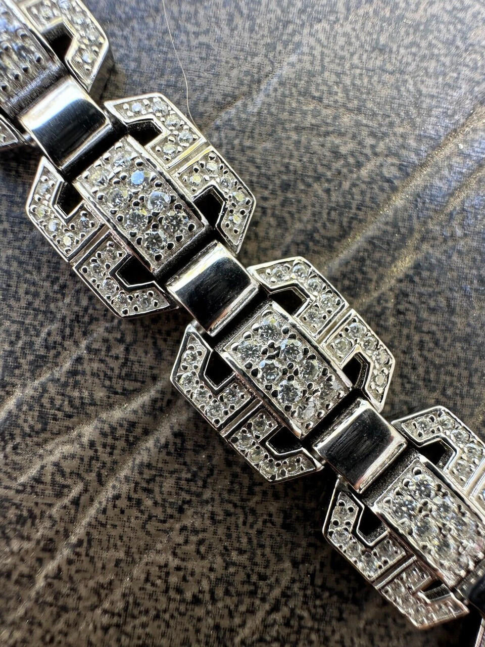 HarlemBling Mens Moissanite Custom Link Real 925 Sterling Silver Bracelet Passes Tester