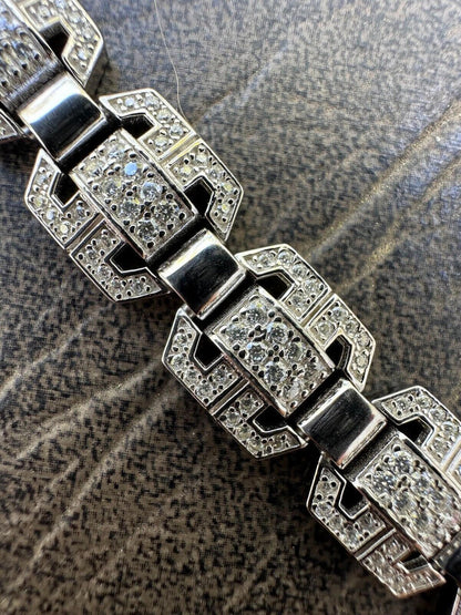HarlemBling Mens Moissanite Custom Link Real 925 Sterling Silver Bracelet Passes Tester