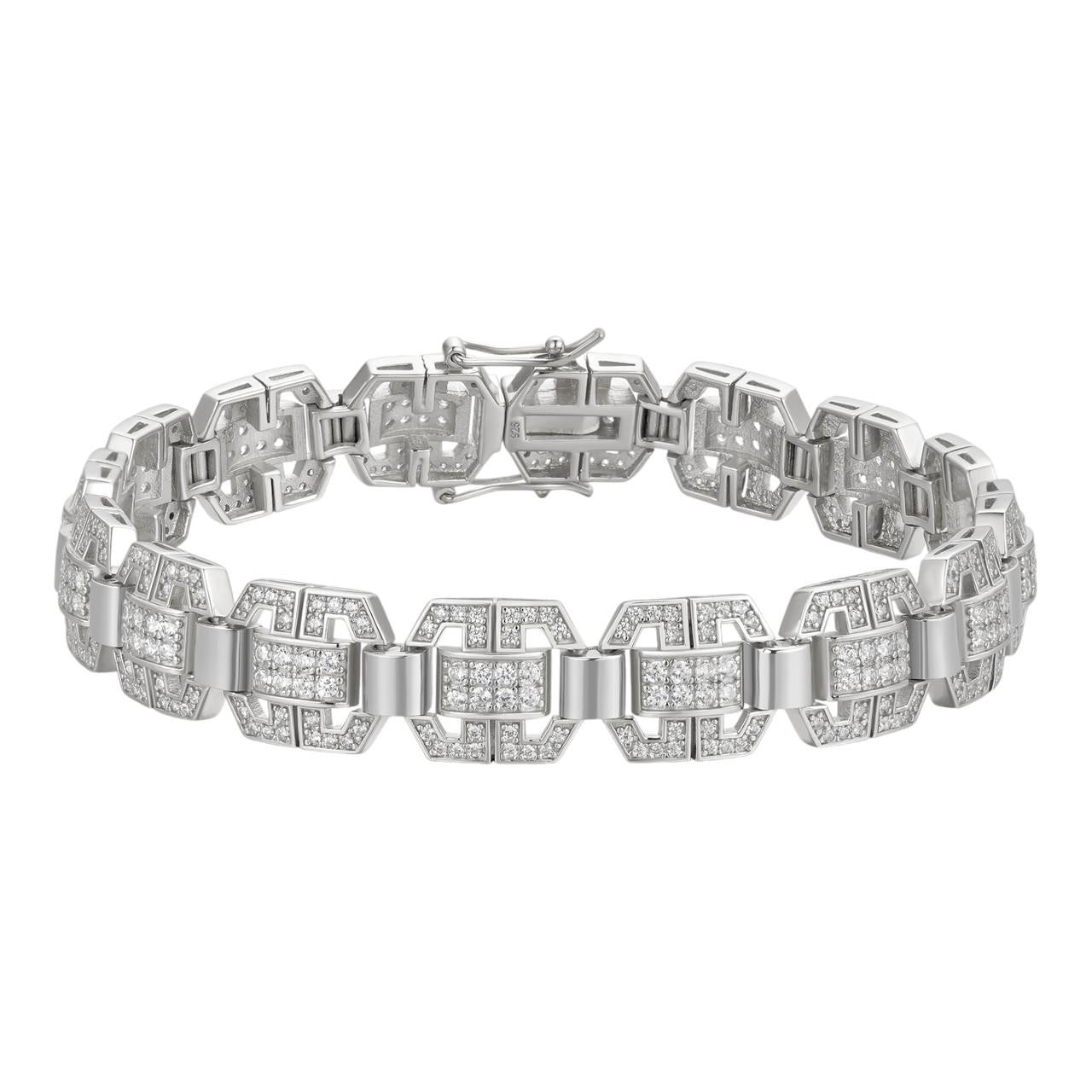 HarlemBling Mens Moissanite Custom Link Real 925 Sterling Silver Bracelet Passes Tester