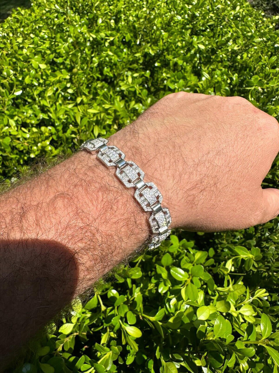 HarlemBling Mens Moissanite Custom Link Real 925 Sterling Silver Bracelet Passes Tester