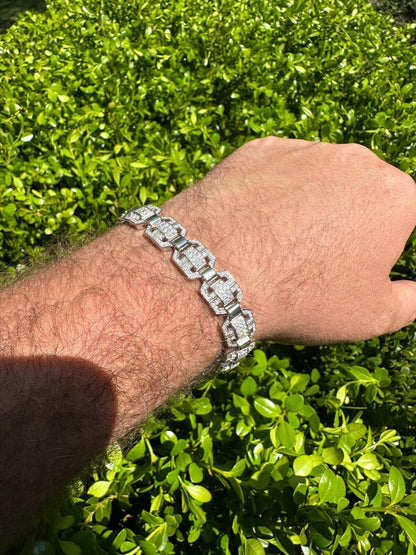 HarlemBling Mens Moissanite Custom Link Real 925 Sterling Silver Bracelet Passes Tester