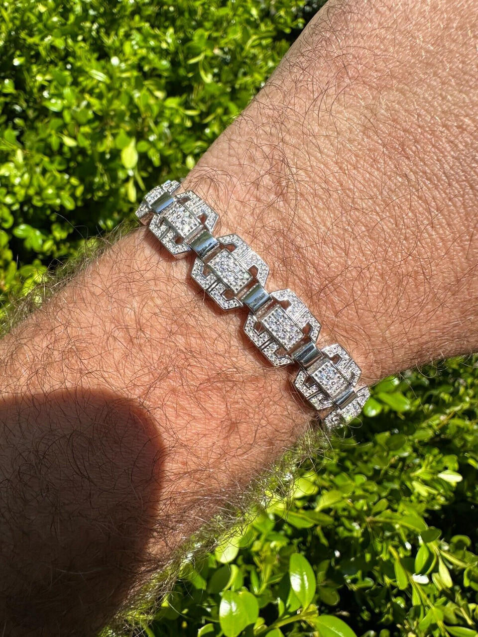 HarlemBling Mens Moissanite Custom Link Real 925 Sterling Silver Bracelet Passes Tester