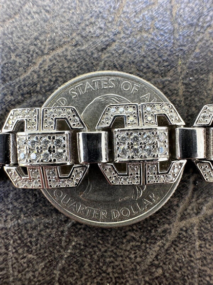 HarlemBling Mens Moissanite Custom Link Real 925 Sterling Silver Bracelet Passes Tester