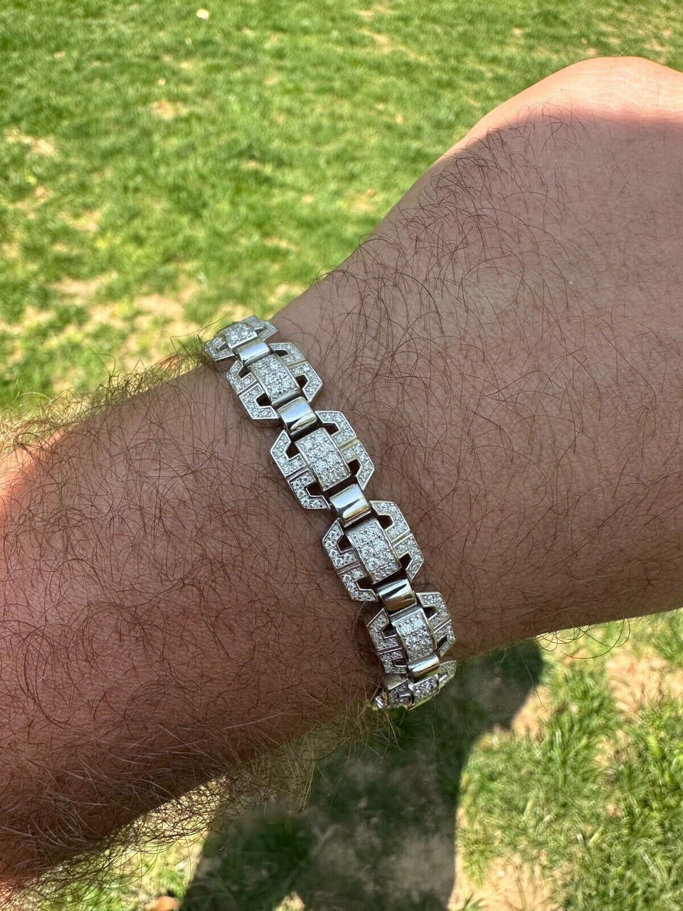 HarlemBling Mens Moissanite Custom Link Real 925 Sterling Silver Bracelet Passes Tester