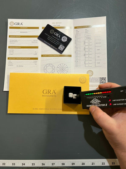 HarlemBling Mens Moissanite Iced Silver Baguette Hip Hop Earrings Studs Pass Diamond Tester