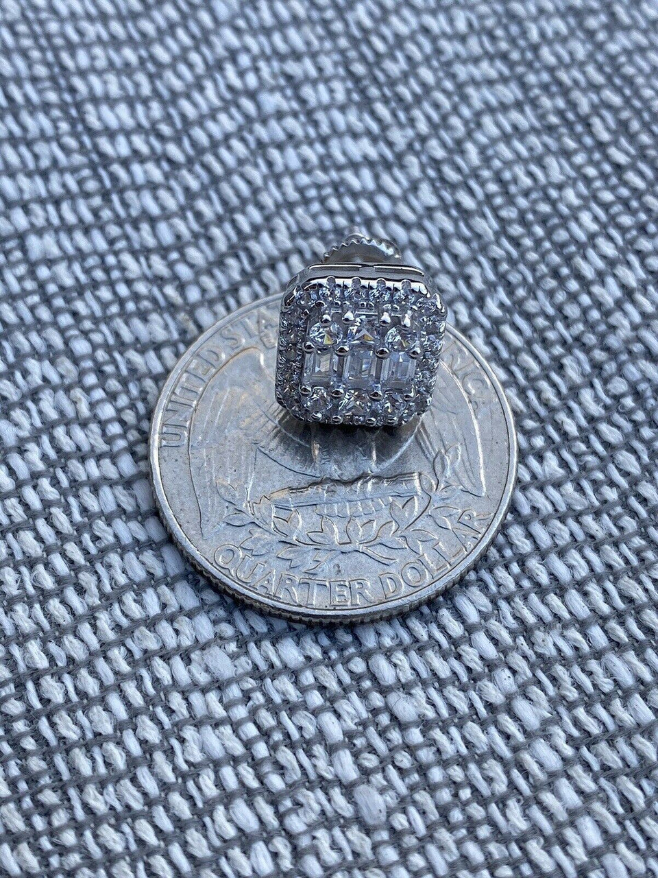 HarlemBling Mens Moissanite Iced Silver Baguette Hip Hop Earrings Studs Pass Diamond Tester