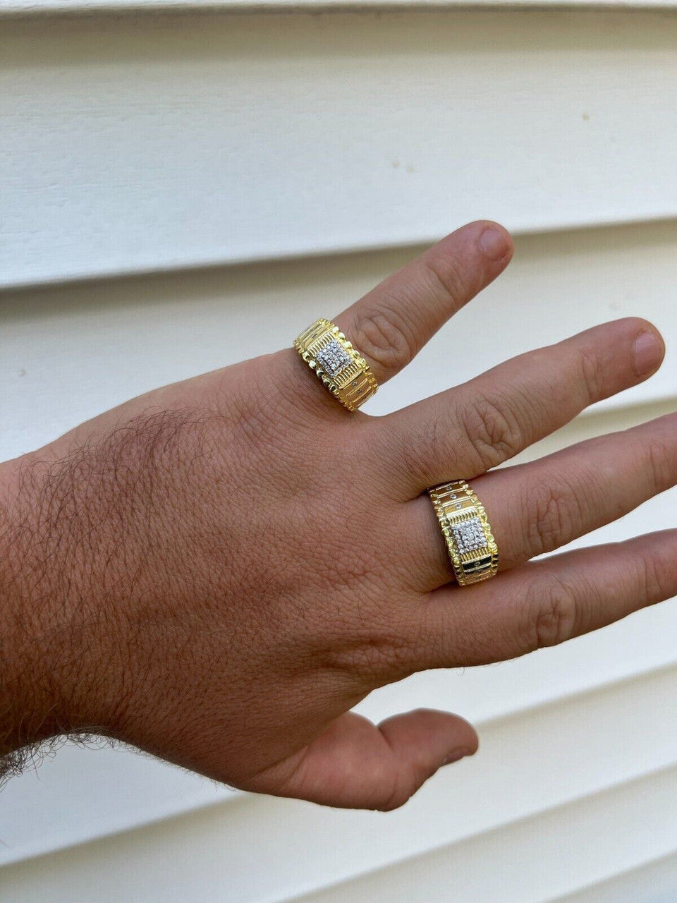 HarlemBling Mens MOISSANITE Nugget Square Ring Real 14k Gold Plated 925 Silver Iced Pinky