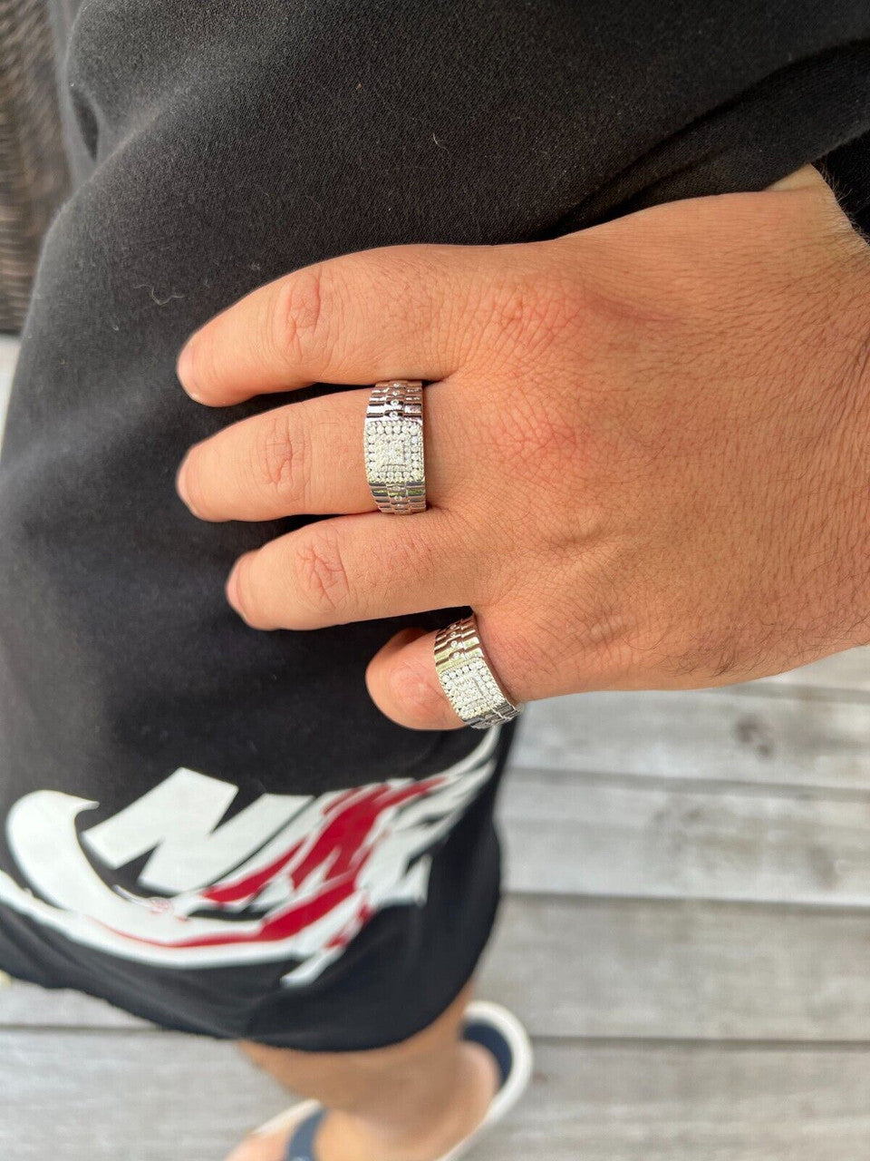 HarlemBling Mens MOISSANITE Ring Real 925 Silver Iced Square Jewelry Pinky Pass Diamond Test