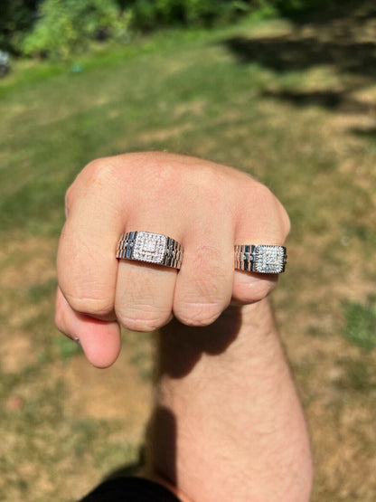 HarlemBling Mens MOISSANITE Ring Real 925 Silver Iced Square Jewelry Pinky Pass Diamond Test