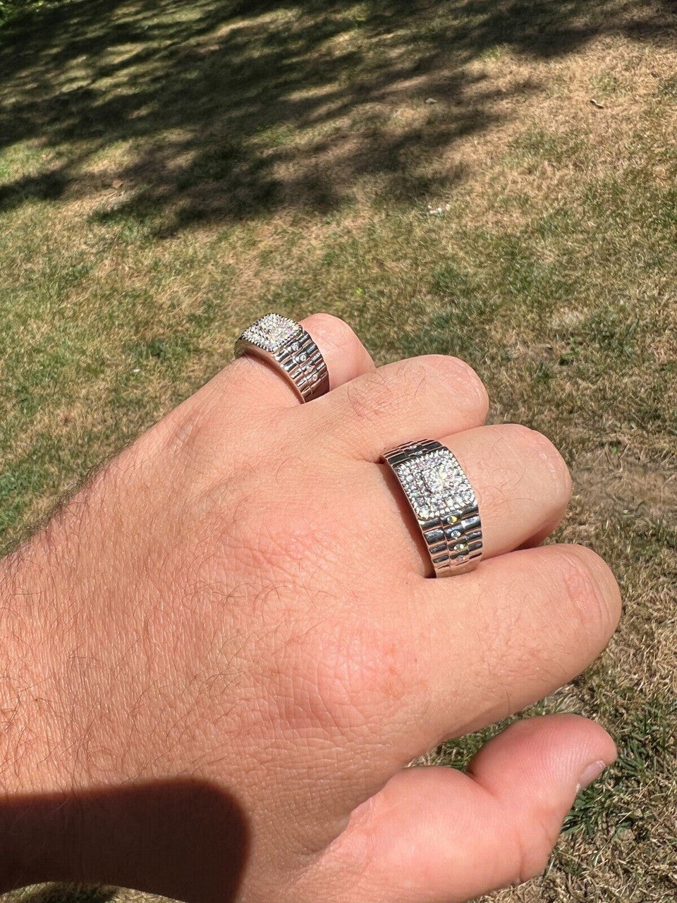 HarlemBling Mens MOISSANITE Ring Real 925 Silver Iced Square Jewelry Pinky Pass Diamond Test