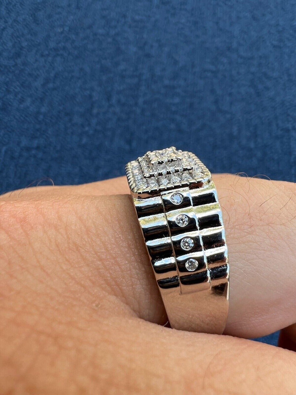 HarlemBling Mens MOISSANITE Ring Real 925 Silver Iced Square Jewelry Pinky Pass Diamond Test