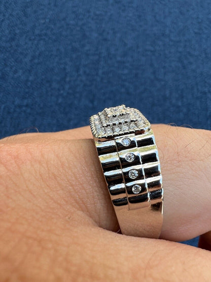 HarlemBling Mens MOISSANITE Ring Real 925 Silver Iced Square Jewelry Pinky Pass Diamond Test