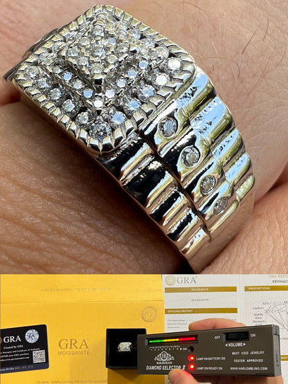 HarlemBling Mens MOISSANITE Ring Real 925 Silver Iced Square Jewelry Pinky Pass Diamond Test