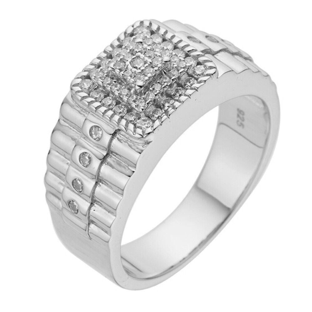 HarlemBling Mens MOISSANITE Ring Real 925 Silver Iced Square Jewelry Pinky Pass Diamond Test
