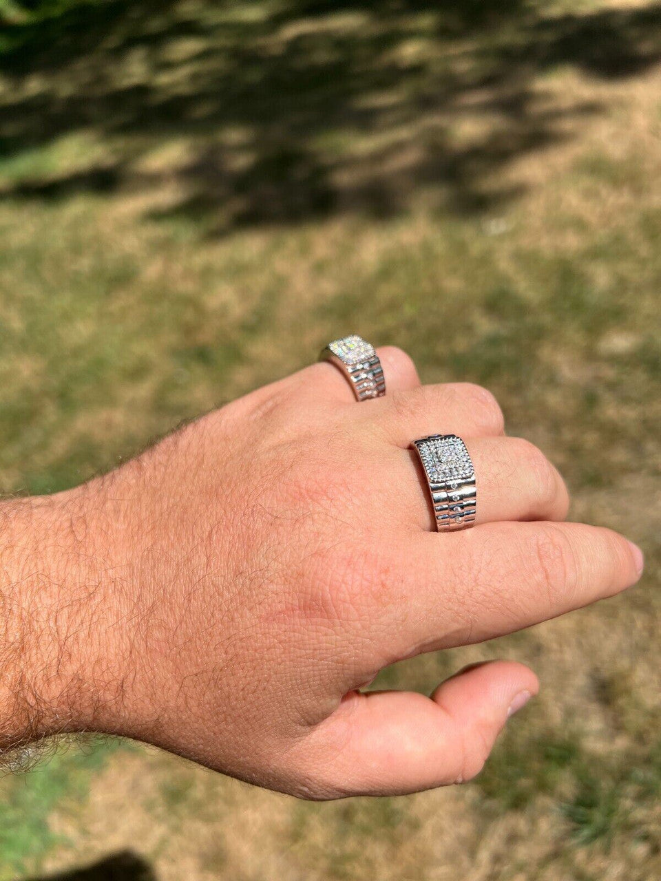 HarlemBling Mens MOISSANITE Ring Real 925 Silver Iced Square Jewelry Pinky Pass Diamond Test