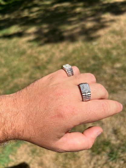 HarlemBling Mens MOISSANITE Ring Real 925 Silver Iced Square Jewelry Pinky Pass Diamond Test