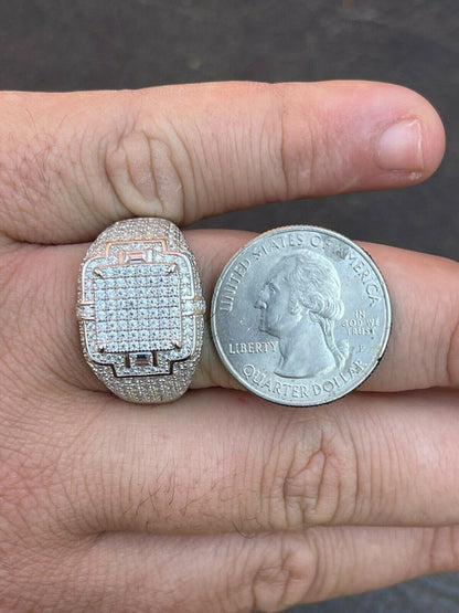 HarlemBling Mens MOISSANITE Ring Real Solid 925 Silver Hip Hop Iced Pass Diamond Test Pinky