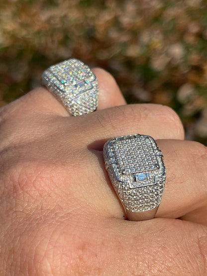 HarlemBling Mens MOISSANITE Ring Real Solid 925 Silver Hip Hop Iced Pass Diamond Test Pinky