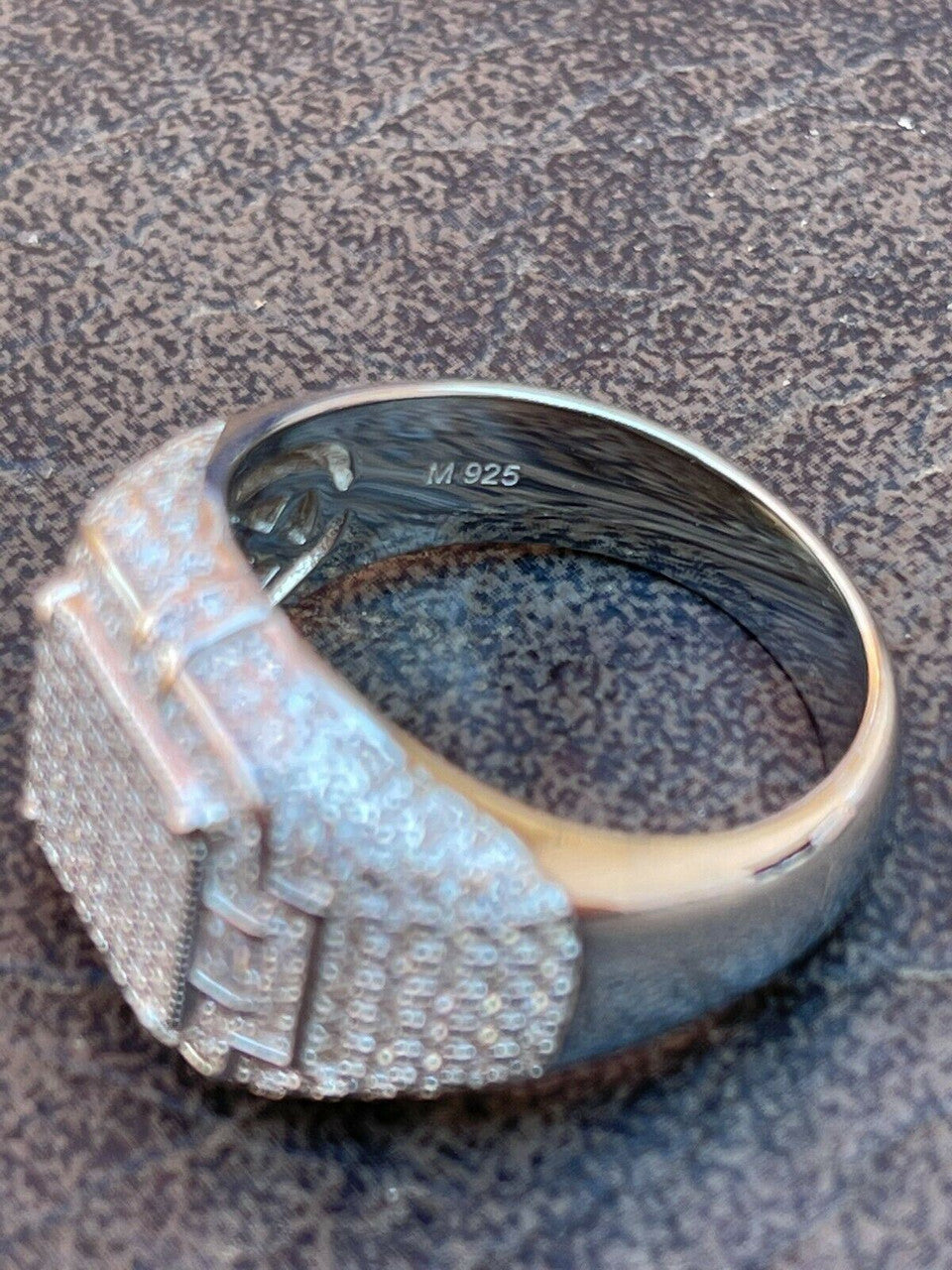 HarlemBling Mens MOISSANITE Ring Real Solid 925 Silver Hip Hop Iced Pass Diamond Test Pinky