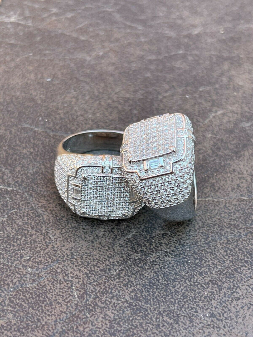 HarlemBling Mens MOISSANITE Ring Real Solid 925 Silver Hip Hop Iced Pass Diamond Test Pinky