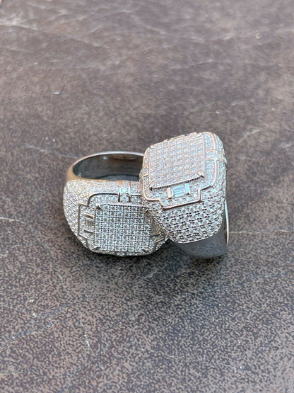 HarlemBling Mens MOISSANITE Ring Real Solid 925 Silver Hip Hop Iced Pass Diamond Test Pinky