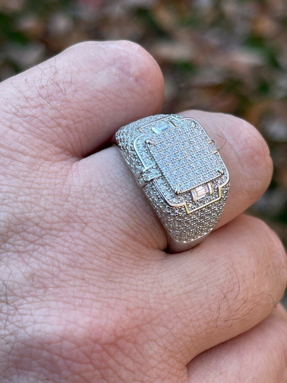 HarlemBling Mens MOISSANITE Ring Real Solid 925 Silver Hip Hop Iced Pass Diamond Test Pinky